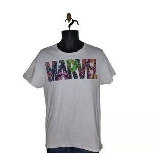 Marvel Tshirt Men Sz M Short Sleeve Logo White Animation Comic Casual Schoolwear
